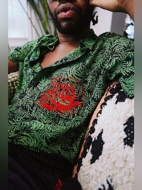 SSENSE WORKS x Jeremy O. Harris Rose Embroidered Camp Collar Shirt